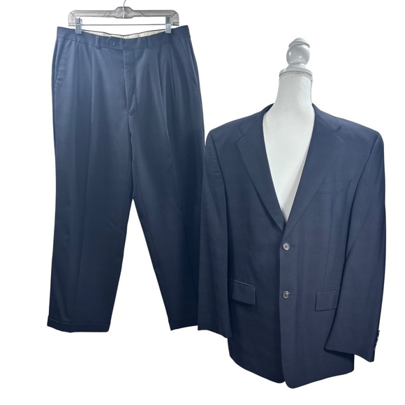 RRL Ralph Lauren Mens Suit Navy Blue 100% Wool 2 Button 44R Windowpane Plaid 90s